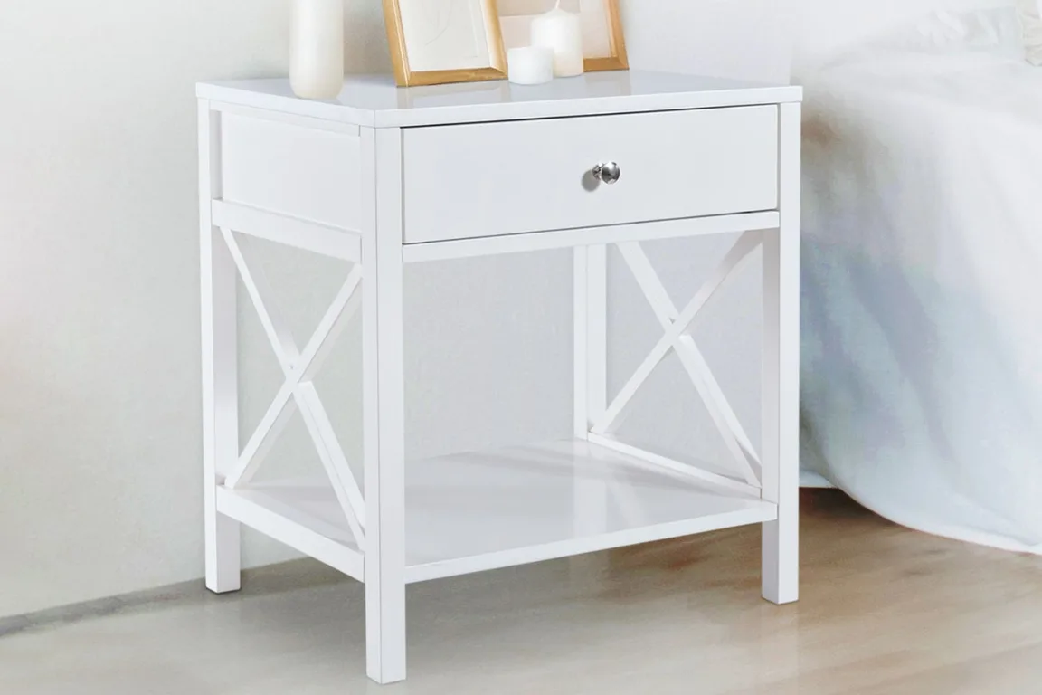 PORTO BEDSIDE TABLE - WHITE - HAMPTONS - HALF MOON BRASS