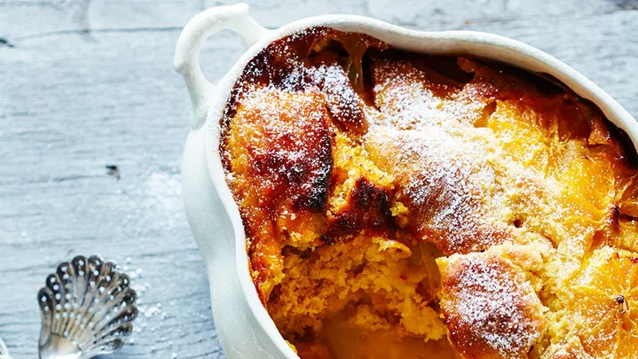Self-saucing orange bread and butter pudding