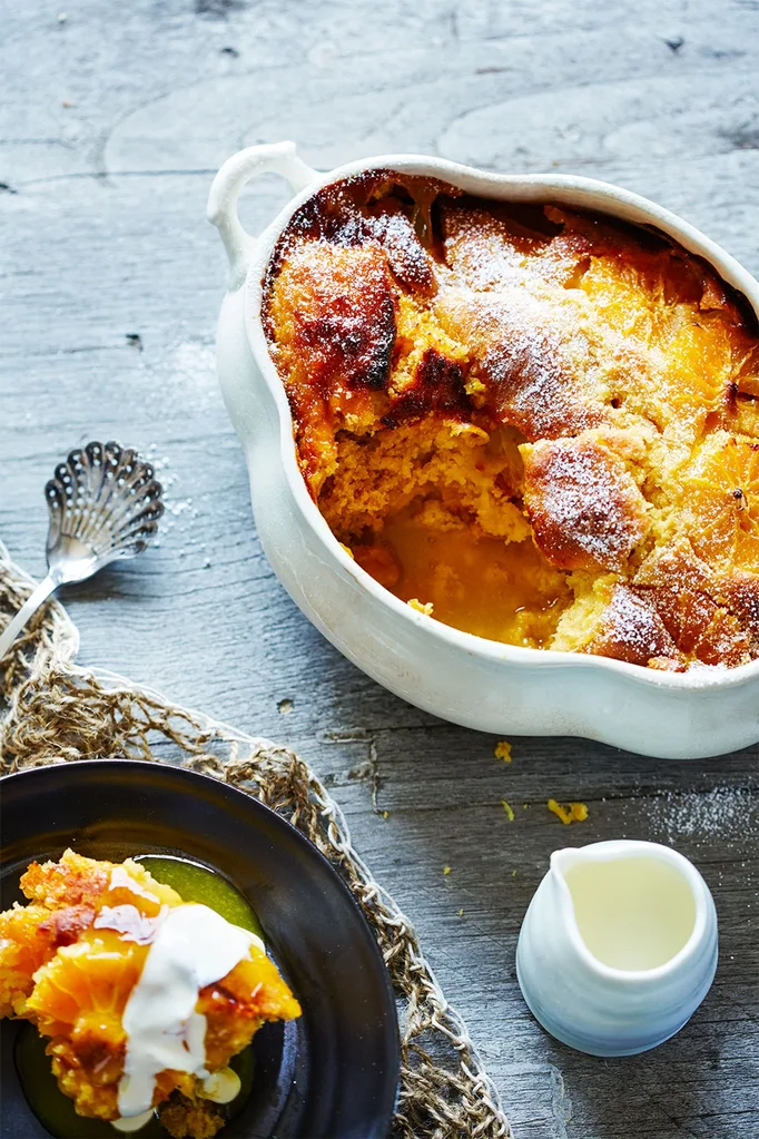 Self-saucing orange bread and butter pudding