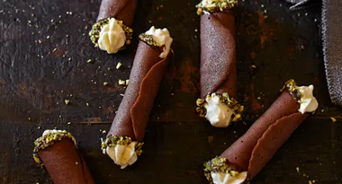 Ricotta & orange cream filled chocolate tuiles
