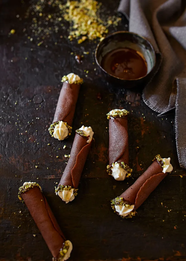Ricotta and orange cream filled tuiles