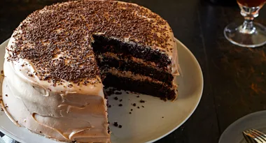 Chocolate layer cake with milk chocolate cream