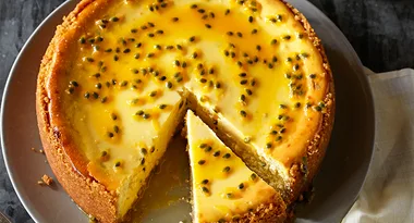 Baked ricotta passionfruit cheesecake