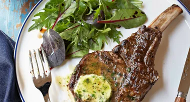 Rib eye steaks with herb butter