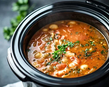 Vegetable soup being cooked in a slow cooker