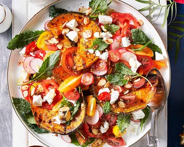 Heirloom tomato salad with roasted pumpkin