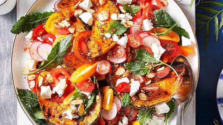 Heirloom tomato salad with roasted pumpkin