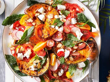 Heirloom tomato salad with roasted pumpkin