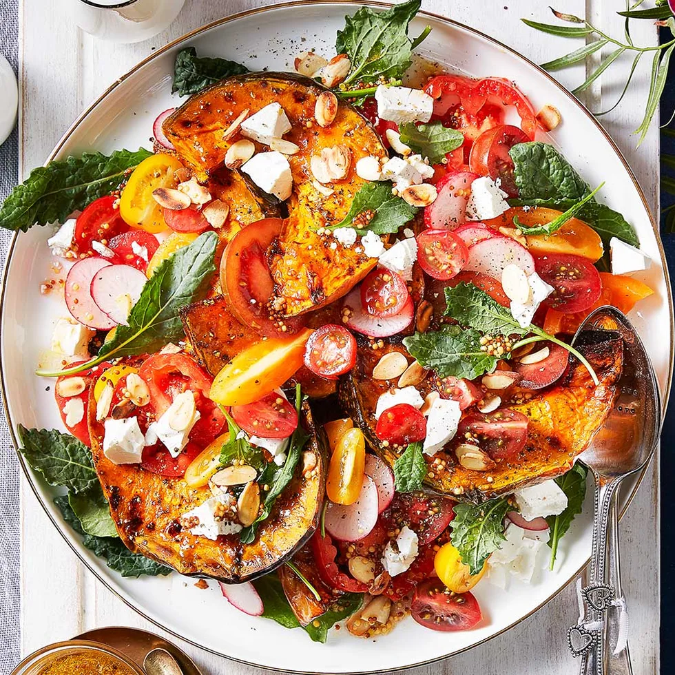 Heirloom tomato salad with roasted pumpkin