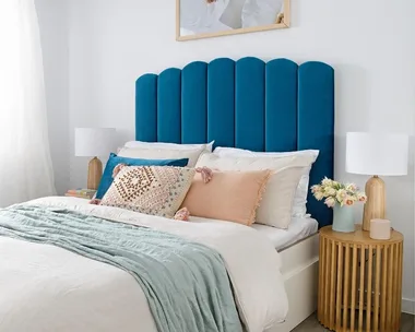 Use 25mm angle brackets to attach bedhead to the wall, attaching to top cross rail and preferably inserting into wall studs.