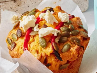Chorizo, pumpkin, capsicum and feta muffins