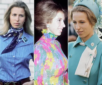 Three images of a young woman in diverse outfits: casual shirt with scarf, colorful dress, and formal blue suit with hat.