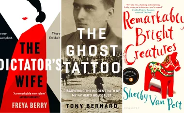 Book covers of "The Dictator's Wife," "The Ghost Tattoo," and "Remarkably Bright Creatures."