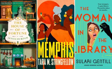 Book covers for "The House of Fortune," "Memphis," and "The Woman in the Library."