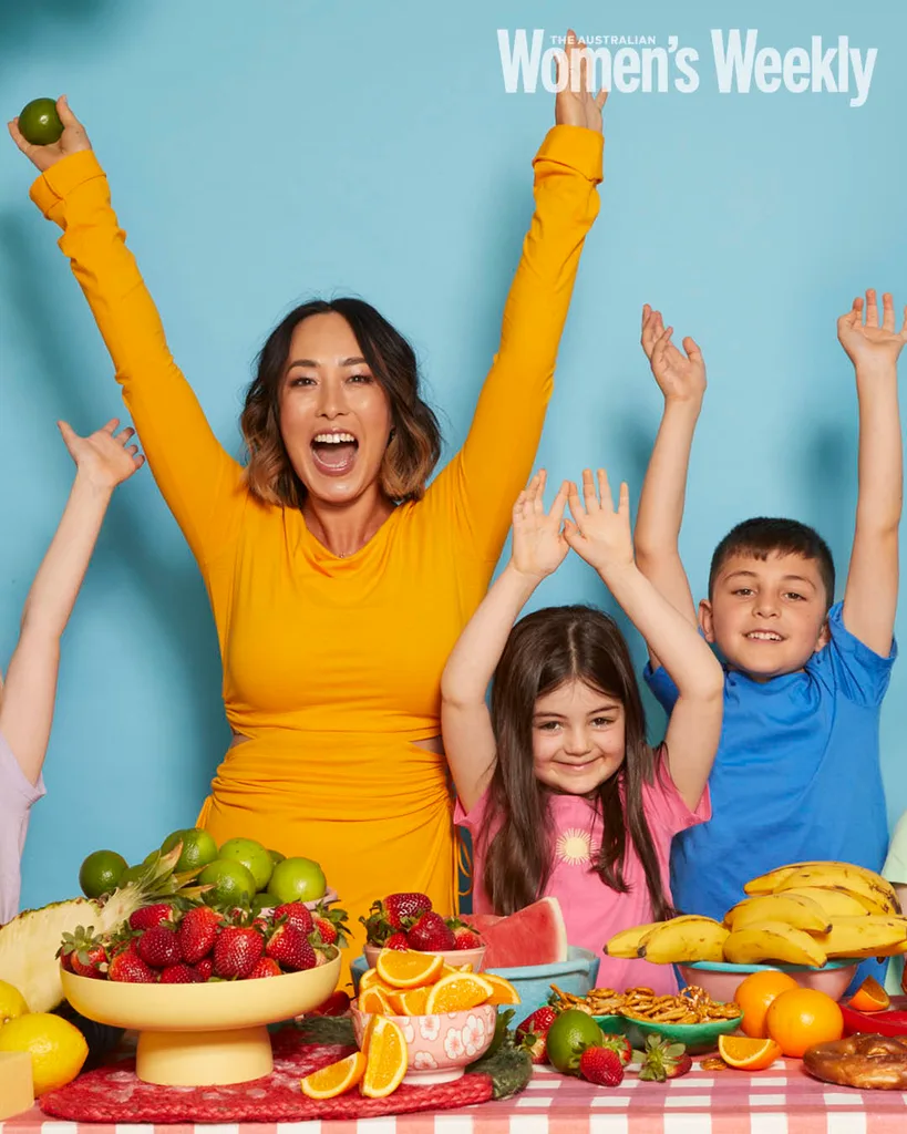Melissa Leong and children in the kitchen