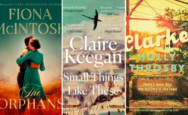 Book covers: "The Orphans" by Fiona McIntosh, "Small Things Like These" by Claire Keegan, "Clark" by Holly Throsby.