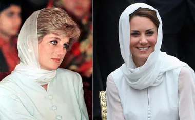 Two women wearing white headscarves, each smiling in separate photos side by side.