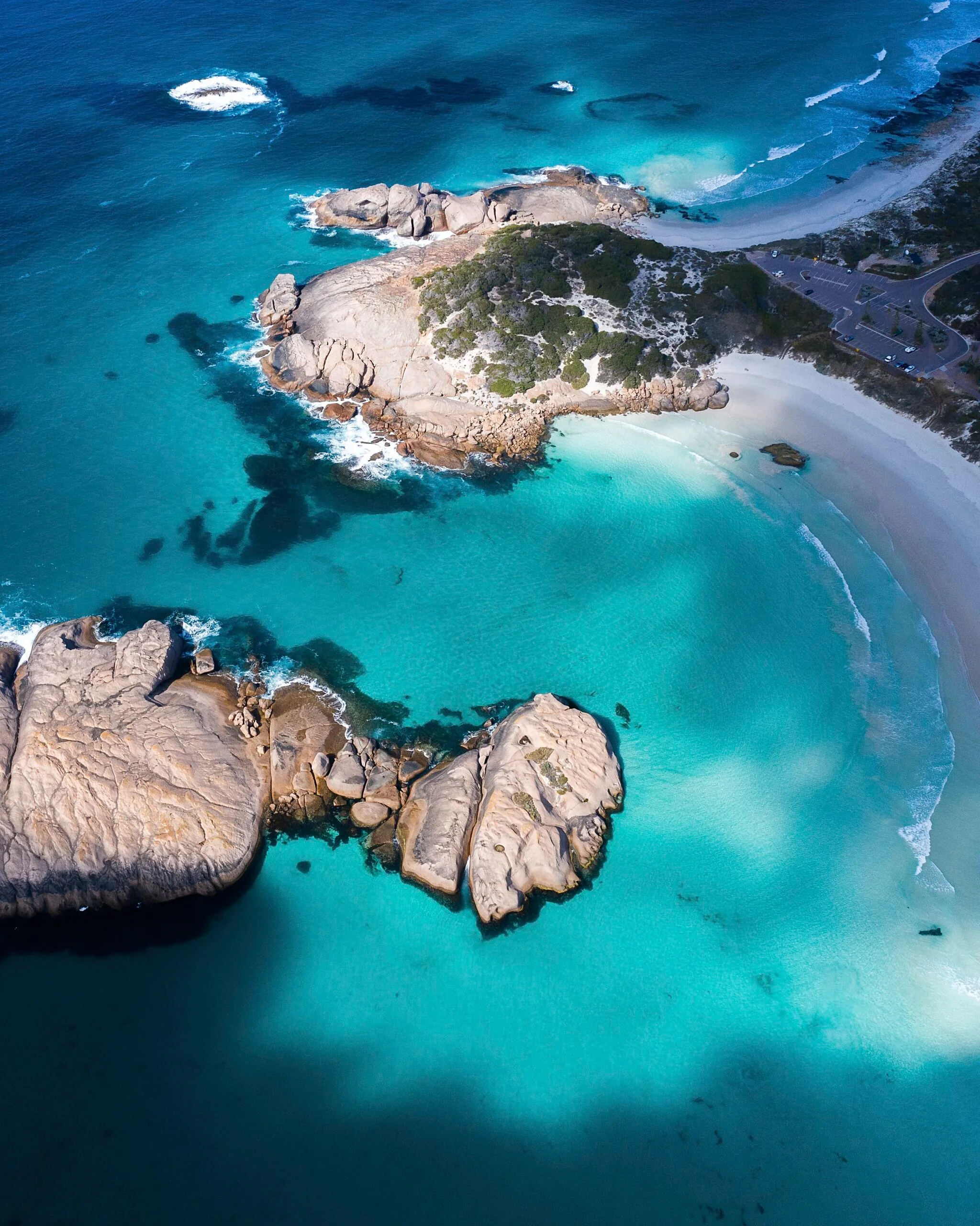Aerial view of a secluded cove in the Southern Ocean