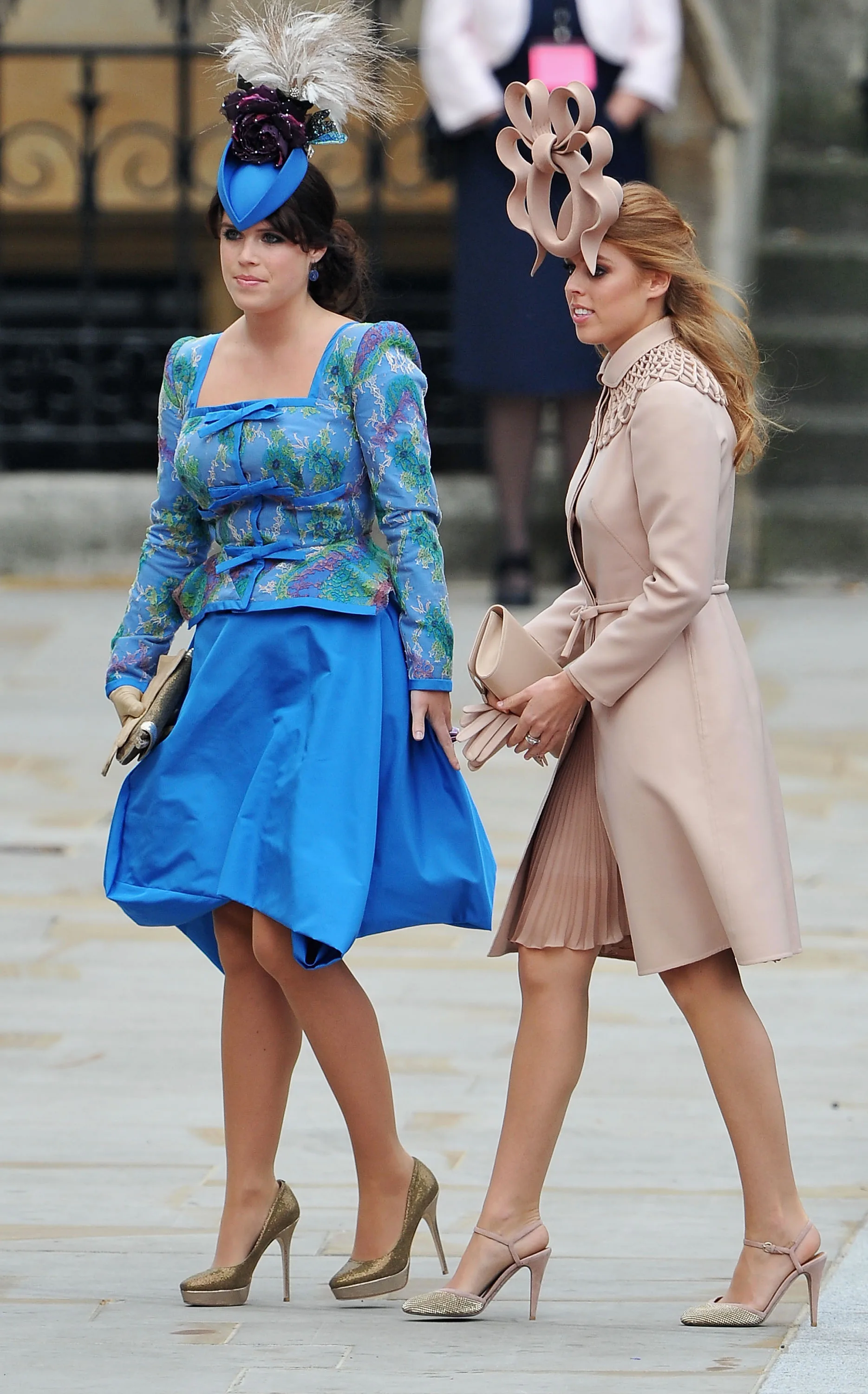 Princess Eugenie of York (L) and Princess Beatrice of York arrive to attend the Royal Wedding of Prince William to Catherine Middleton.