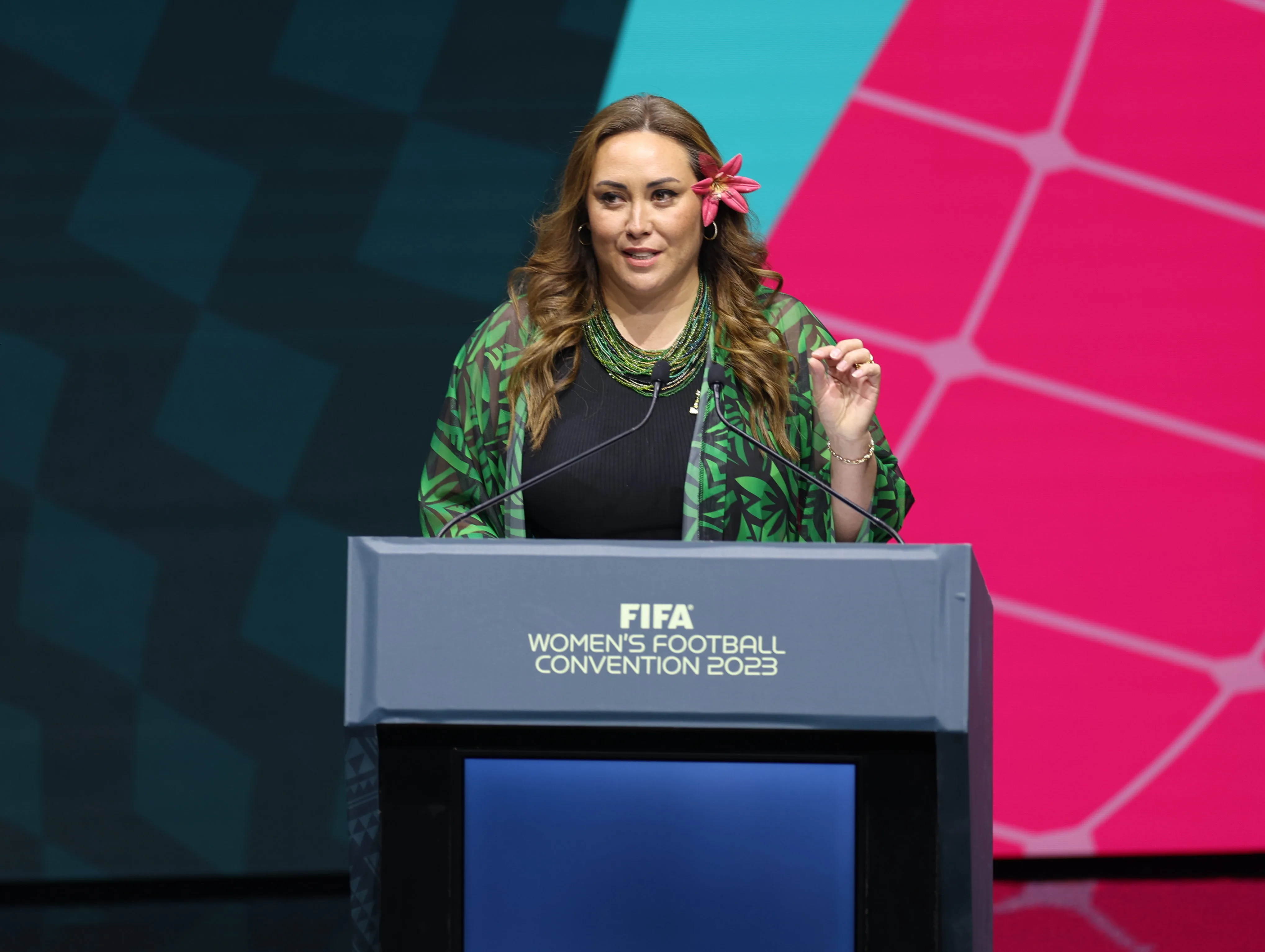 SYDNEY, AUSTRALIA - AUGUST 19: FIFA Chief Women's Football Officer Sarai Bareman delivers keynote speech - Positive Impact of the FIFA Women's World Cup during the FIFA Women's Football Convention at the International Convention Centre, Darling Harbour on August 19, 2023 in Sydney / Gadigal, Australia. (Photo by Maja Hitij - FIFA/FIFA via Getty Images)