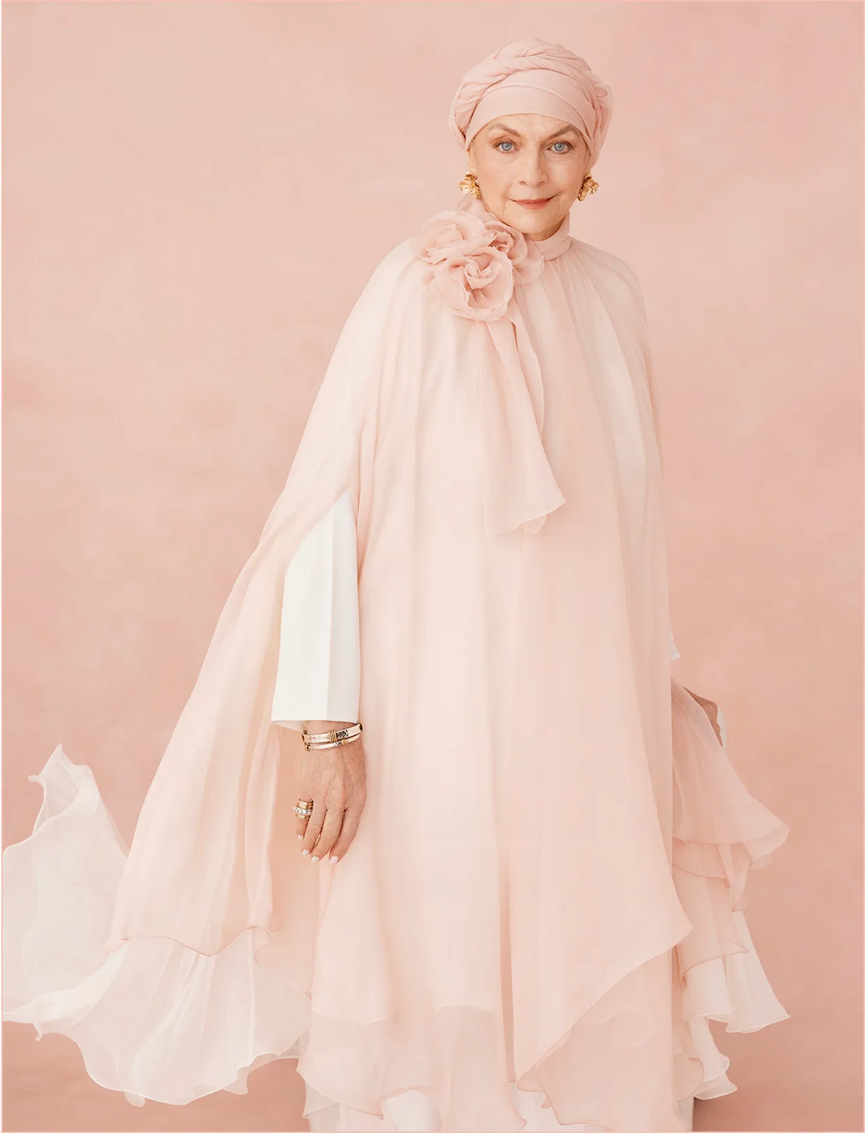 Maggie Tabberer in a flowing pink dress