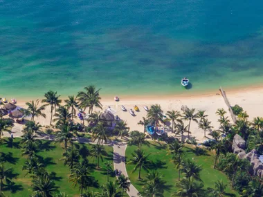 Aerial view of the beach in Hon Tre Island in Nha Trang, Vietnam