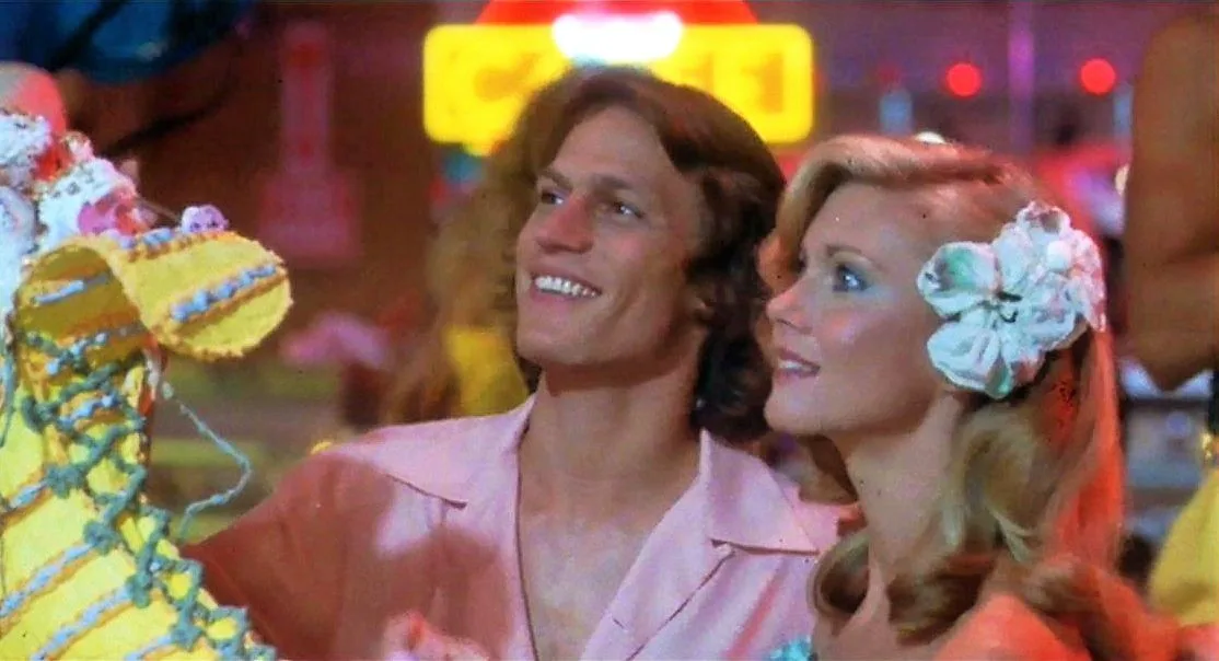 A still of Olivia Newton-John and Michael Beck in Xanadu.