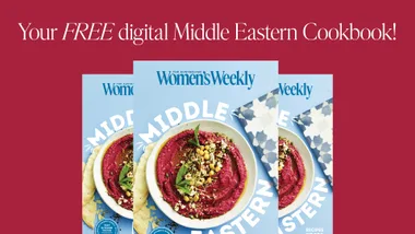Free digital Middle Eastern Cookbook by Australian Women's Weekly, featuring a bowl of beet hummus on the cover.