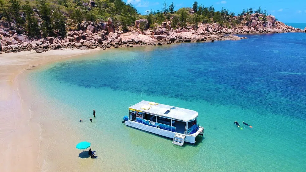 Aerial shot of a beach on Magnetic Island, Townsville.
