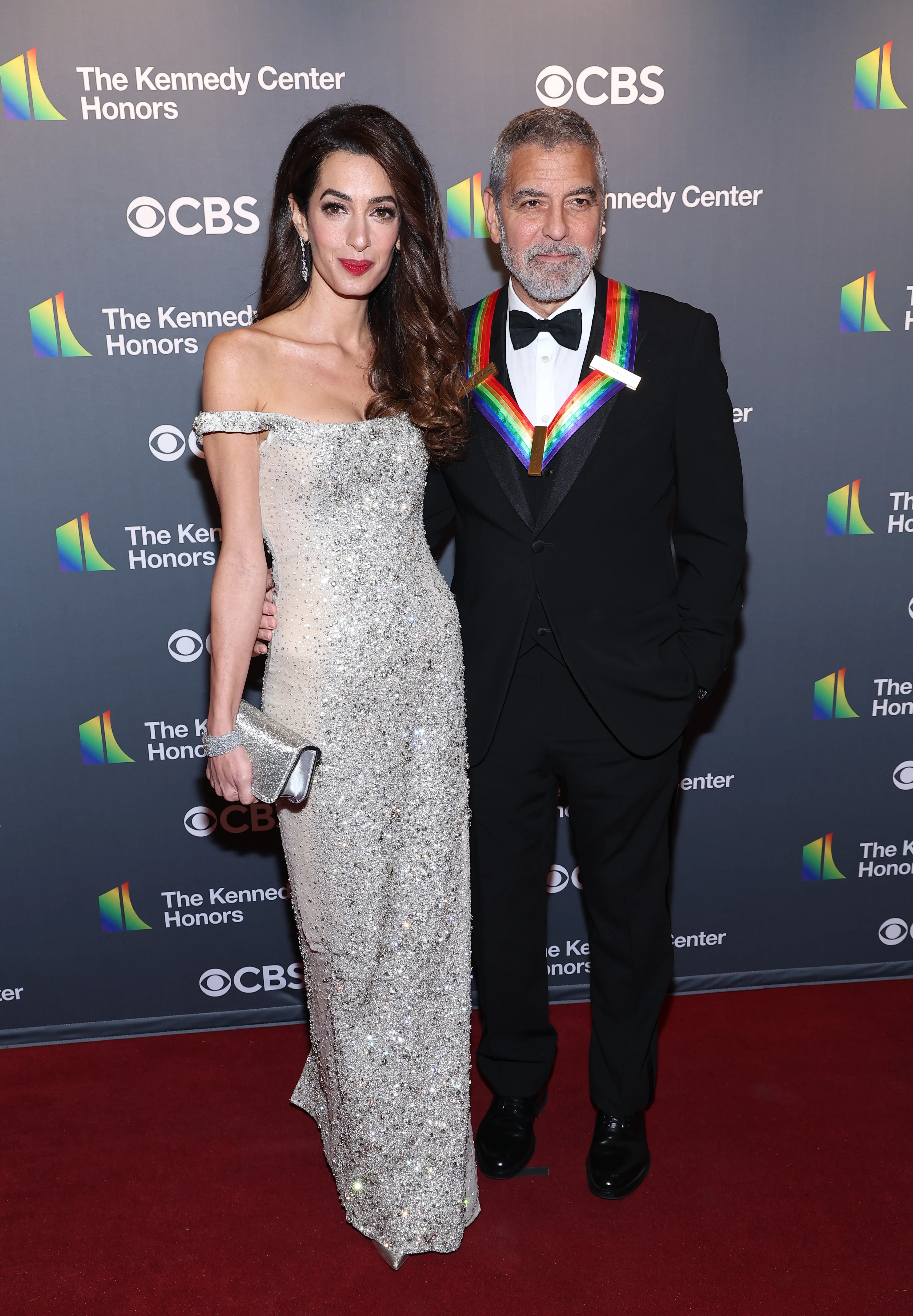 WASHINGTON, DC - DECEMBER 04: Honoree George Clooney (R) and Amal Clooney attend the 45th Kennedy Center Honors ceremony at The Kennedy Center on December 04, 2022 in Washington, DC. (Photo by Paul Morigi/Getty Images)
