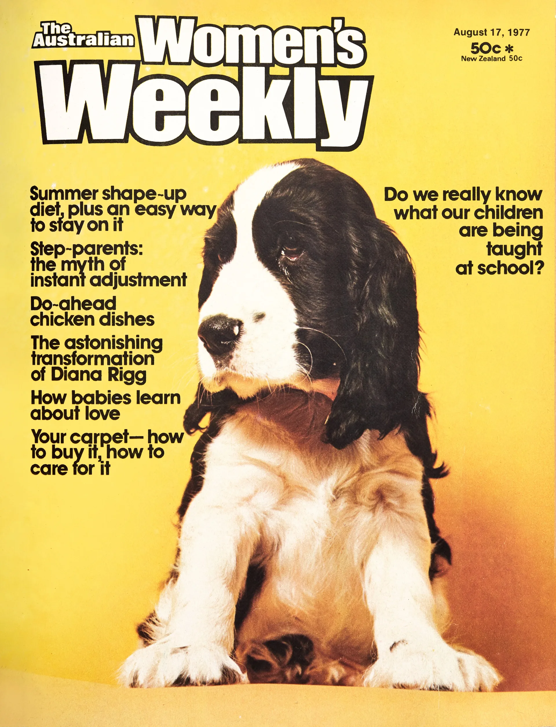 A cover of The Australian Women's Weekly from 1977 featuring Ita Buttrose's dog