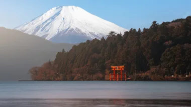 Mt Fuji and temple gates in Japan