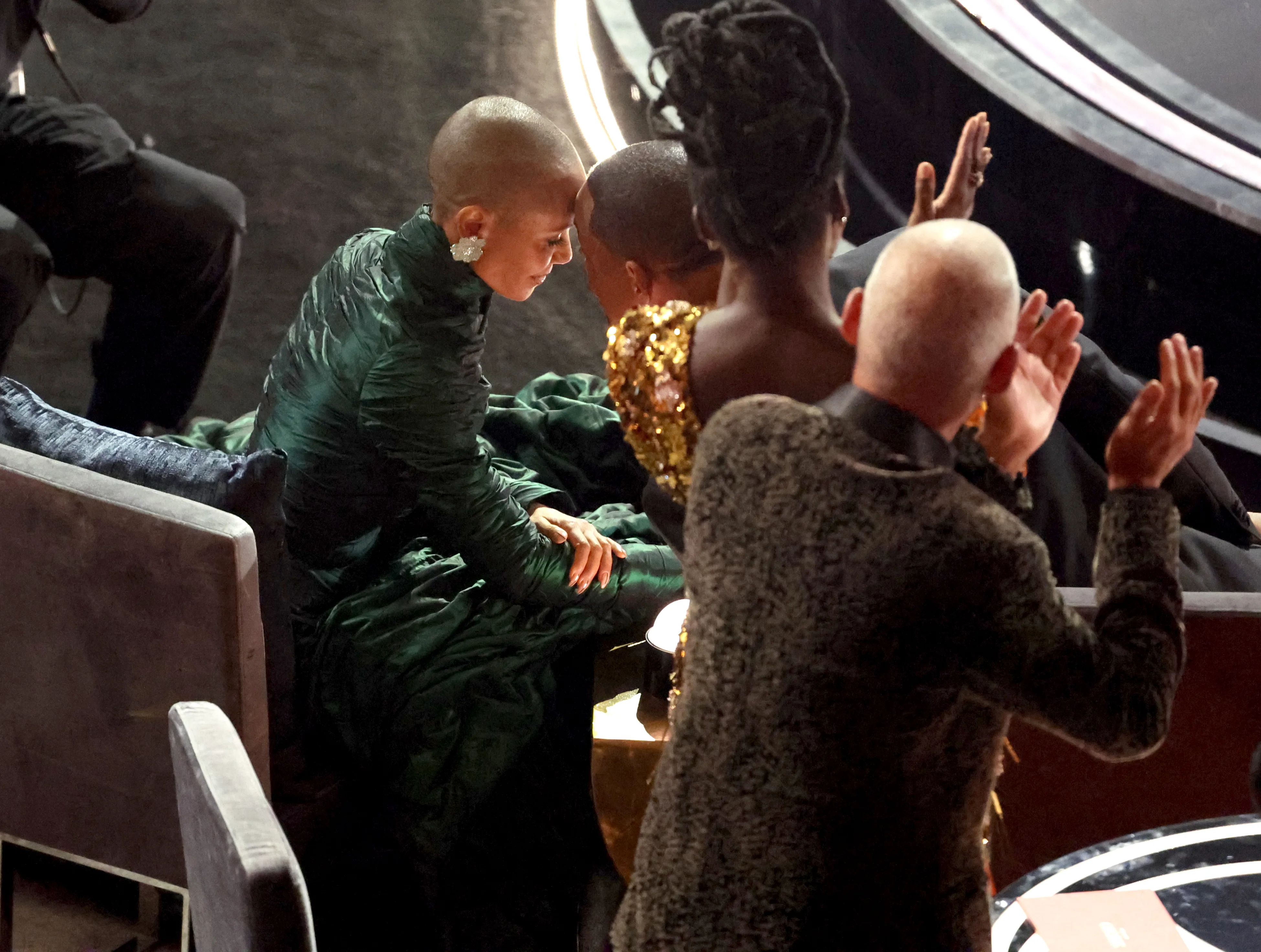 HOLLYWOOD, CA - March 27, 2022.  Will Smith accepts the award for Best Actor in a Leading Role for "King Richard" with wife Jada Pinkett-Smith    during the show  at the 94th Academy Awards at the Dolby Theatre at Ovation Hollywood on Sunday, March 27, 2022.  (Myung Chun / Los Angeles Times via Getty Images)