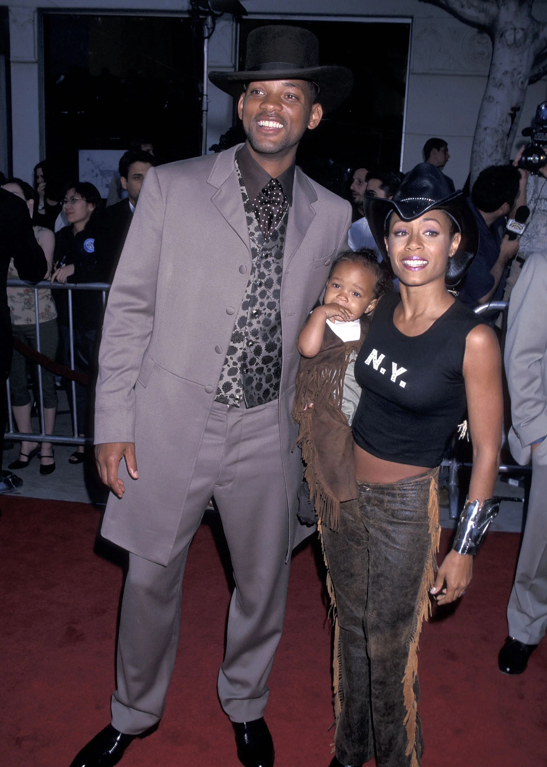 Actor Will Smith, actress Jada Pinkett Smith and son Jaden Smith attend the "Wild Wild West" Westwood Premiere on June 28, 1999 at Mann Village Theatre in Westwood, California. (Photo by Ron Galella, Ltd./Ron Galella Collection via Getty Images)
