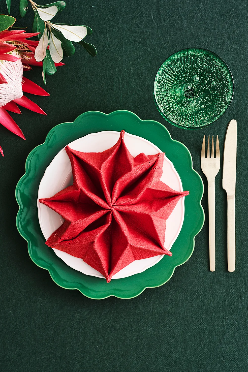 Christmas napkin star on a plate