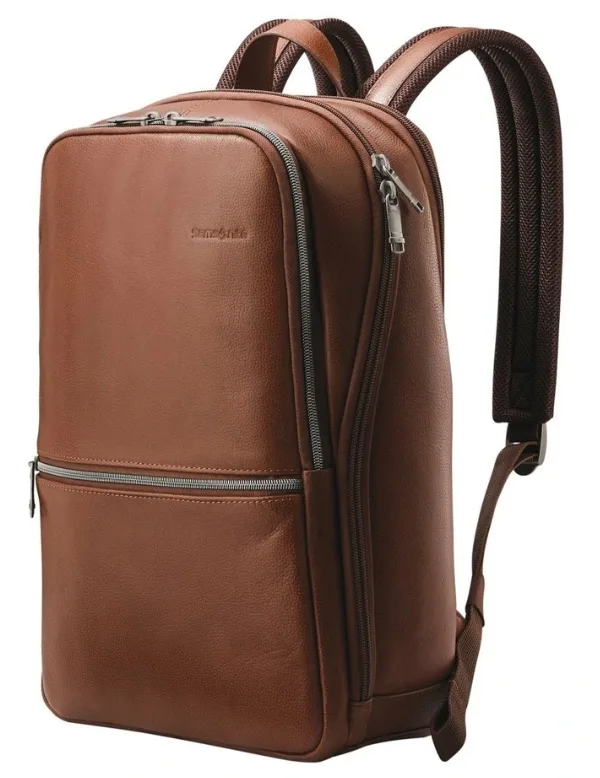 Samsonite Classic leather slim backpack in cognac brown