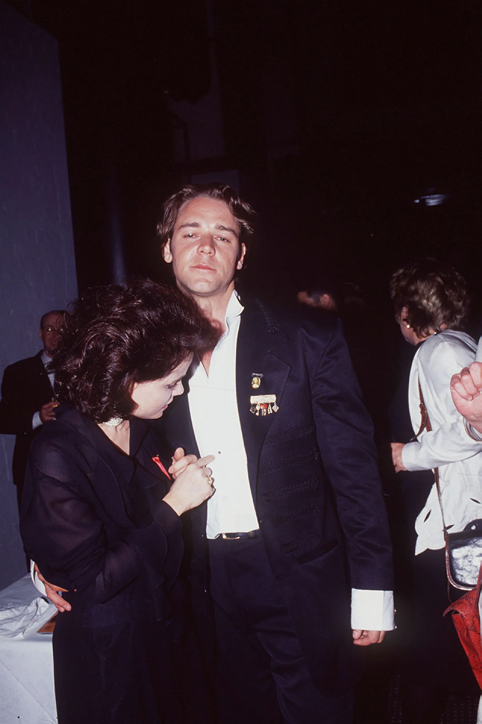 SYDNEY, AUSTRALIA - 1993: Actor Russell Crowe and Sigrid Thornton pictured during the Aria Awards in Sydney, Australia. (Photo by Patrick Riviere/Getty Images)