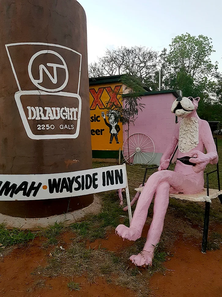 A Pink Panther outside the Larrimah hotel