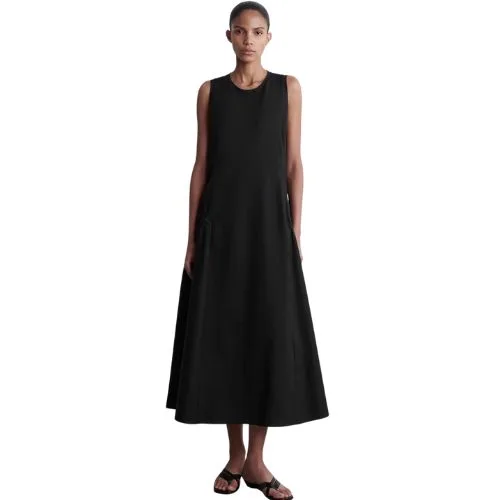 COS Panelled Gathered-Side Midi Dress in black