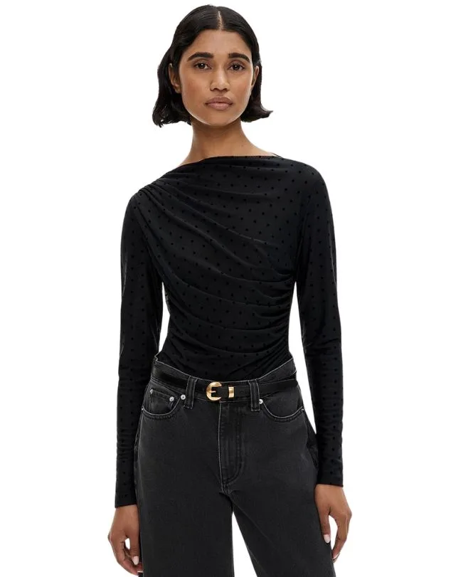 Mesh Drape Long Sleeve Top in black - Black Friday fashion sales