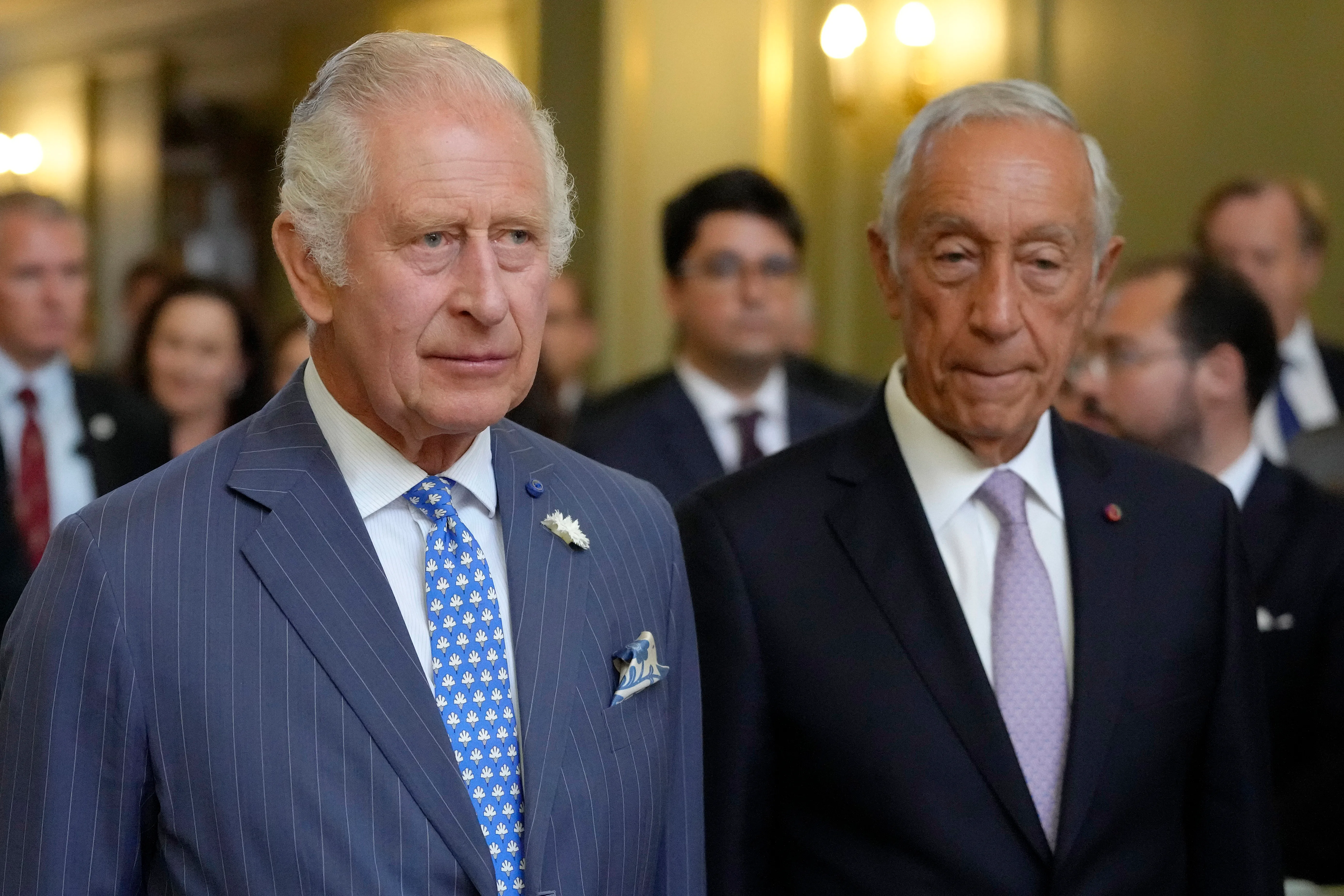 LONDON, ENGLAND - JUNE 15: Britain's King Charles III and The President of the Portuguese Republic, Marcelo Rebelo de Sousa, arrive to attend the Anglo-Portuguese Alliance 650th Anniversary Service of Thanksgiving at The Queen's Chapel on June 15, 2023 in London, England. (Photo by Kirsty Wigglesworth - WPA Pool/Getty Images)