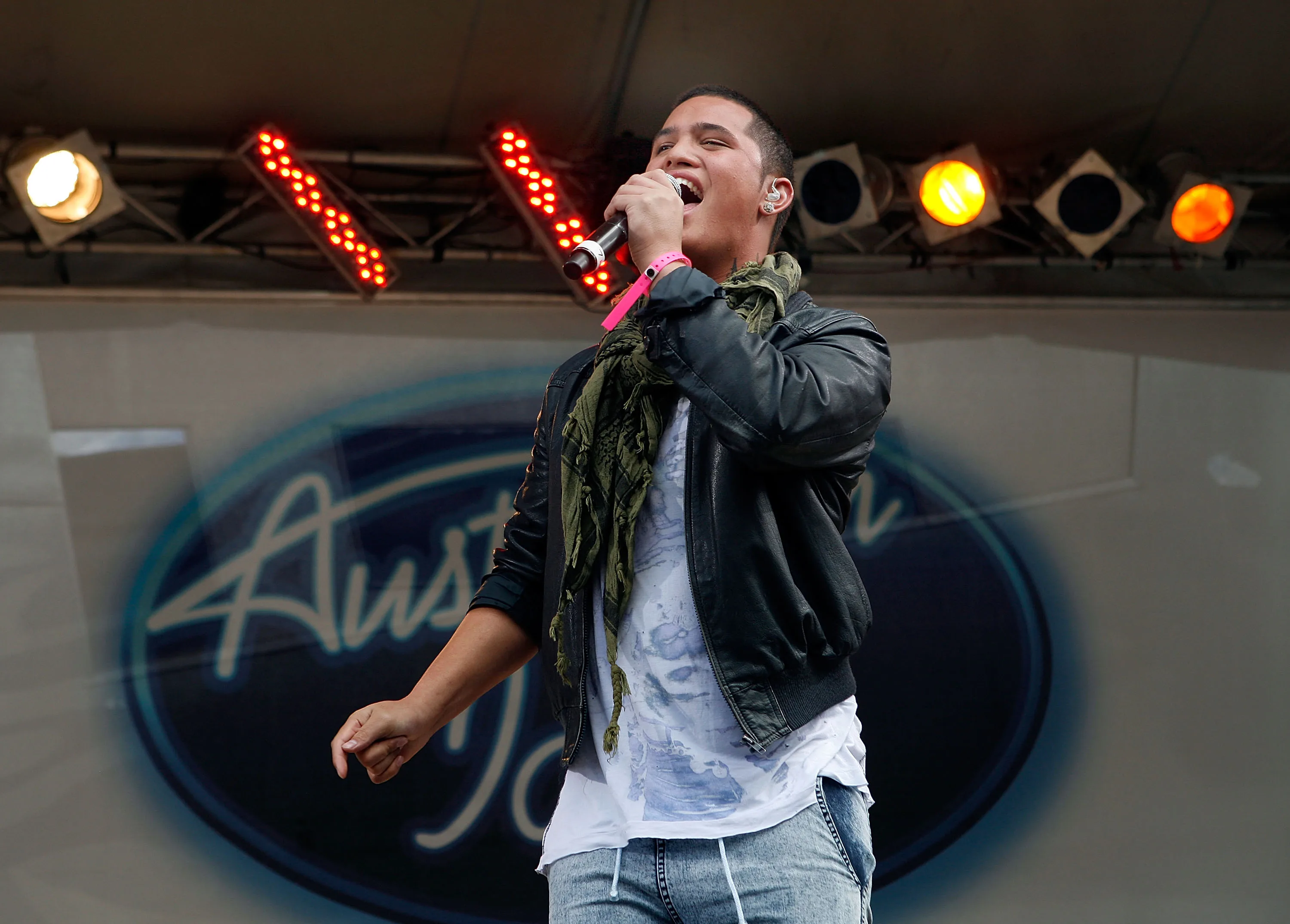Stan Walker, one of the final 10 Australian Idol 2009 contestants, performs on stage.