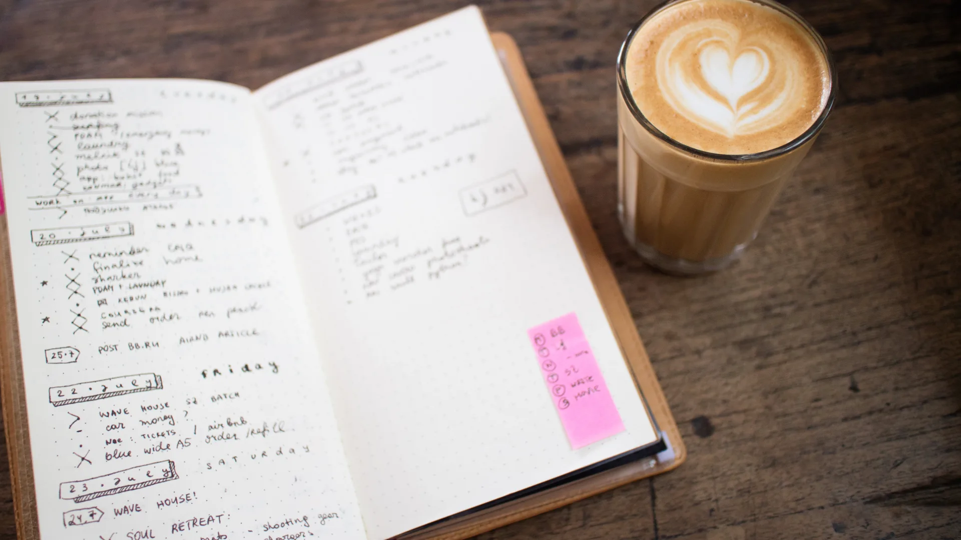 An example of a bullet journal next to a cut of coffee.