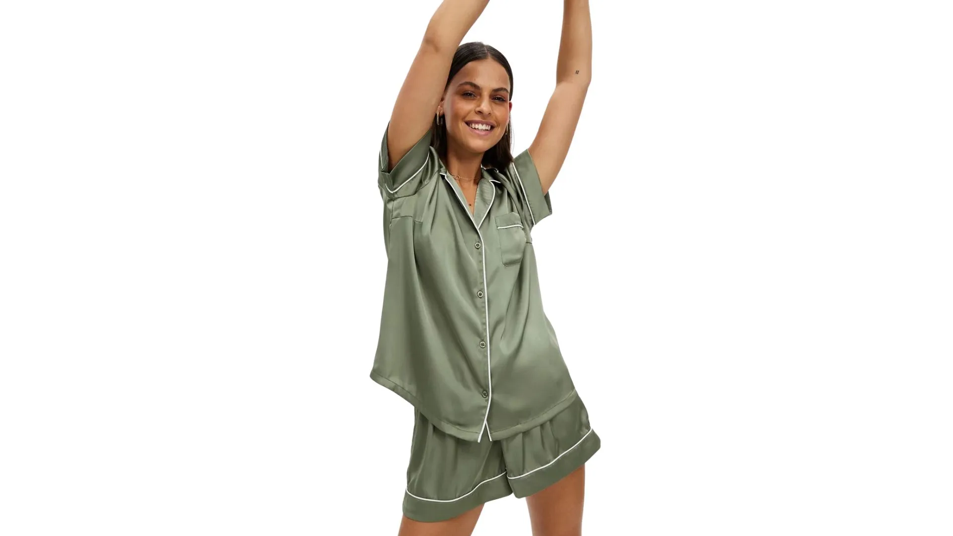 Atmos&Here Lilah Short Satin PJ Set in khaki - Valentine's Day gifts