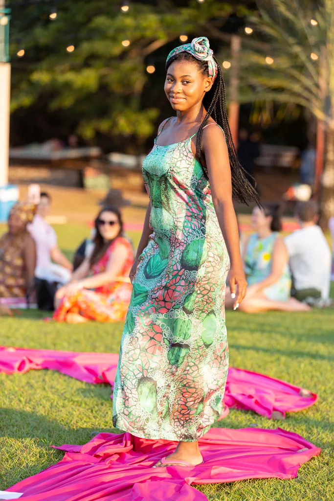 A woman wearing Ilma Ali and Olga Bryukhovets' design for a fashion show. 