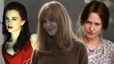 Three women in different outfits with distinct hairstyles, posing against a neutral background.