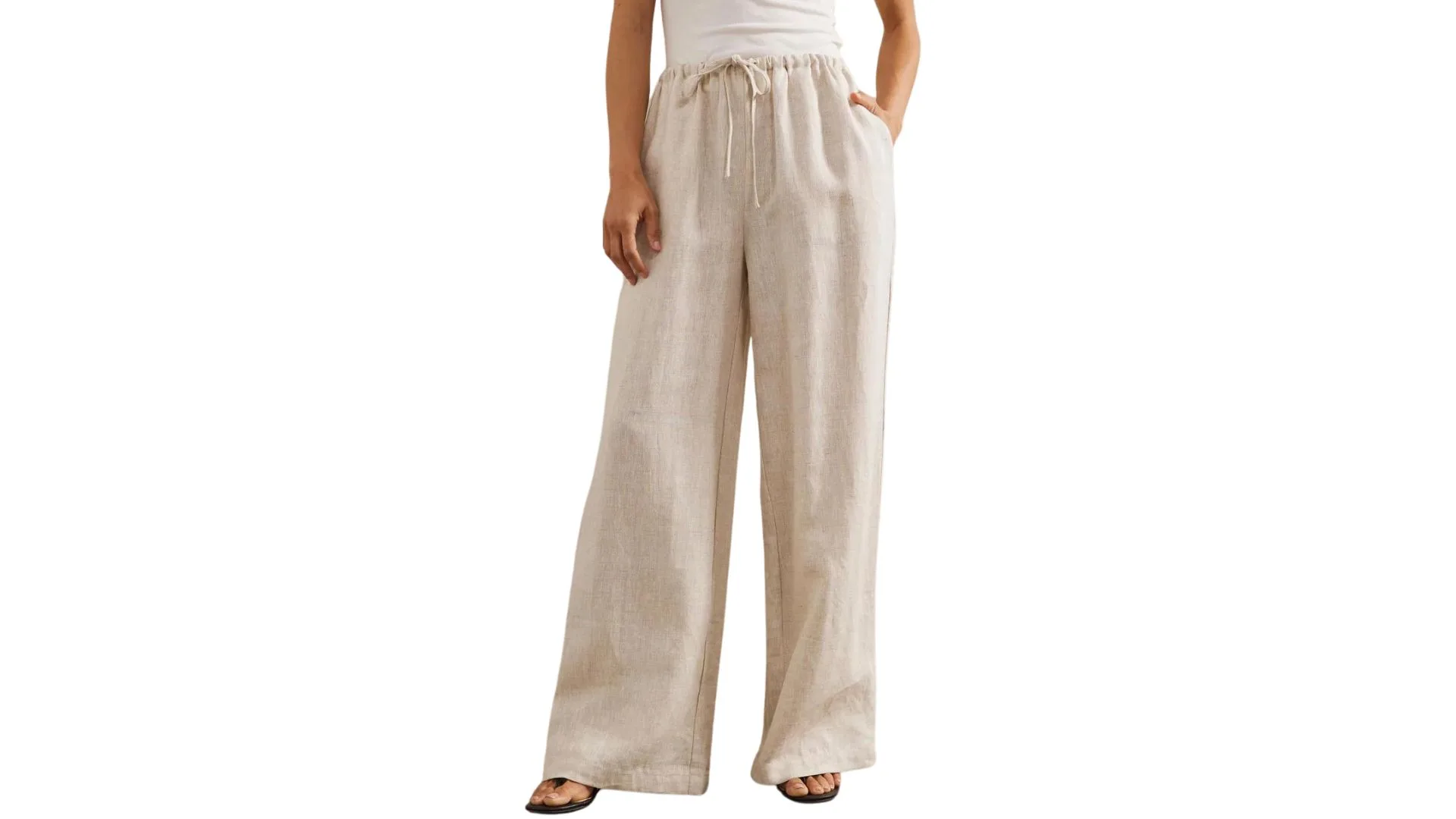AERE Drawstring Waist Relaxed Linen Pants