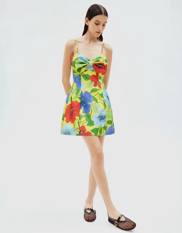 ALÉMAIS bright floral dress - yellow, red, blue and green