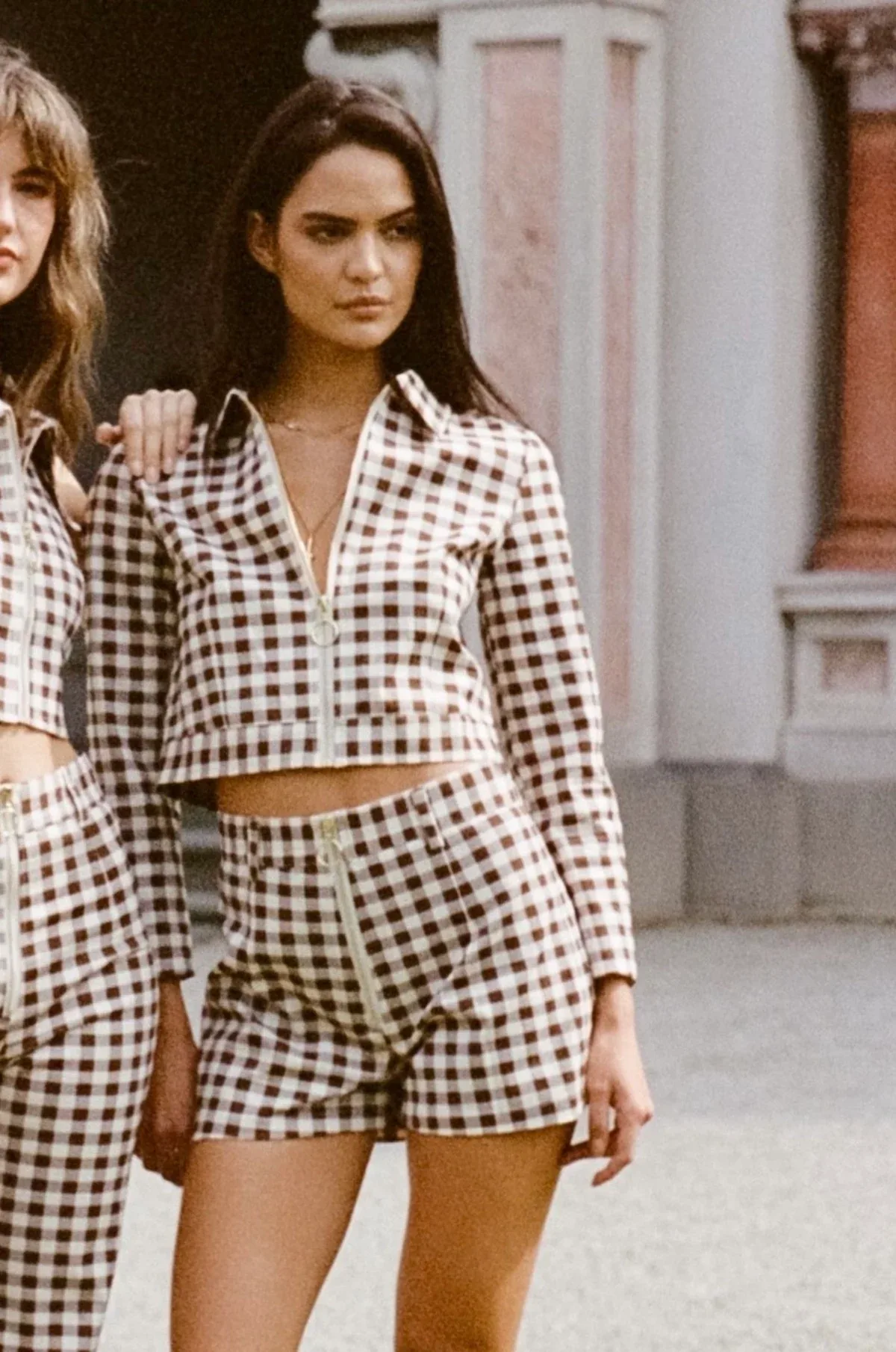 LENNI the label matching top and shorts - brown and white checkers