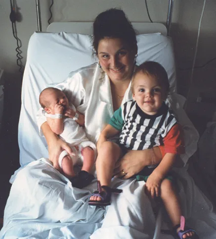 Julie Goodwin with Joe and newborn Tom. Picture supplied.